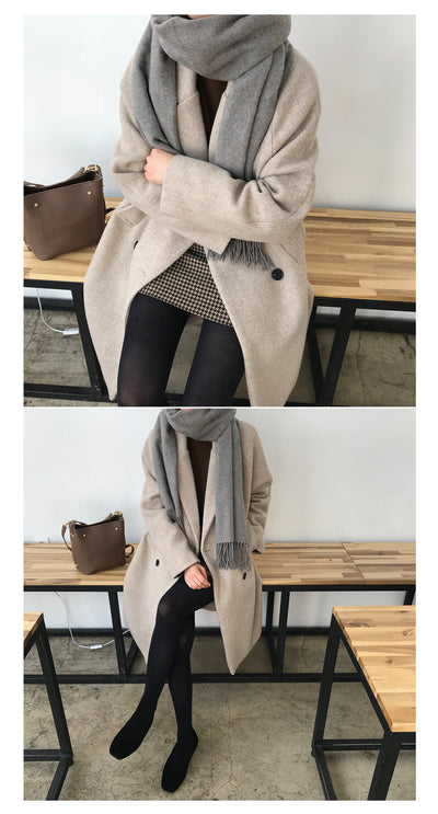 Abrigo de Lana Slim Largo Temperamento para Invierno - Image 15