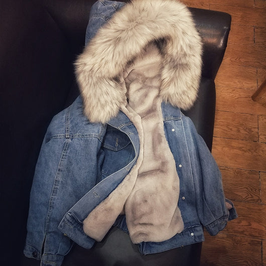 Chaqueta Bomber Denim Mujer Invierno - Abrigo Cálido con Capucha Talla Grande - Image 5