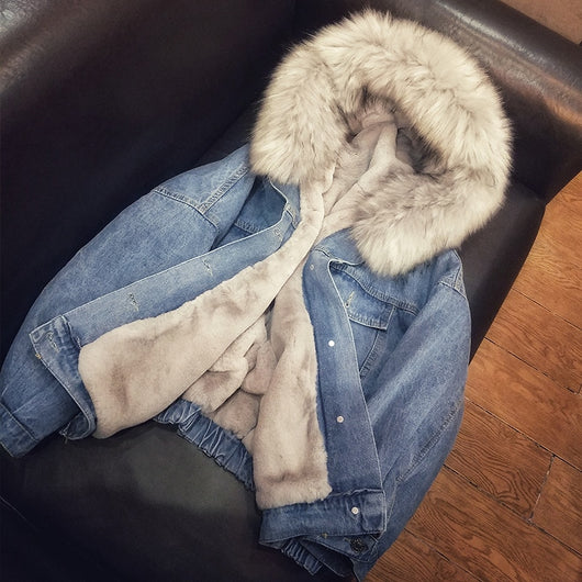 Chaqueta Bomber Denim Mujer Invierno - Abrigo Cálido con Capucha Talla Grande - Image 6
