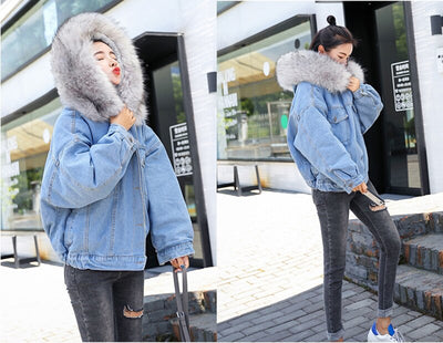 Chaqueta Bomber Denim Mujer Invierno - Abrigo Cálido con Capucha Talla Grande - Image 11