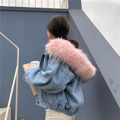 Chaqueta Bomber Denim Mujer Invierno - Abrigo Cálido con Capucha Talla Grande - Image 12