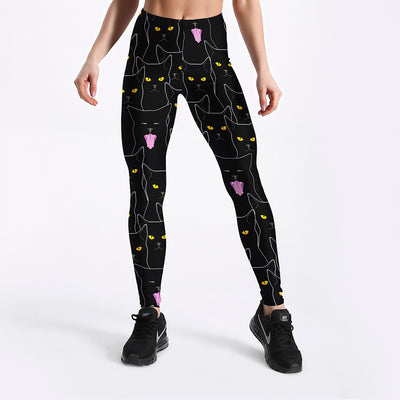 Leggings Deportivos Slim con Estampado de Gato Negro para Mujer - Image 8