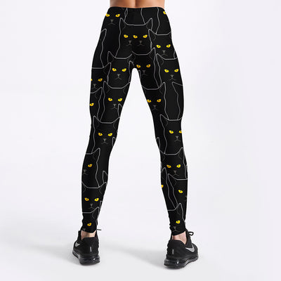 Leggings Deportivos Slim con Estampado de Gato Negro para Mujer - Image 9