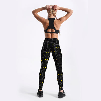 Leggings Deportivos Slim con Estampado de Gato Negro para Mujer - Image 12