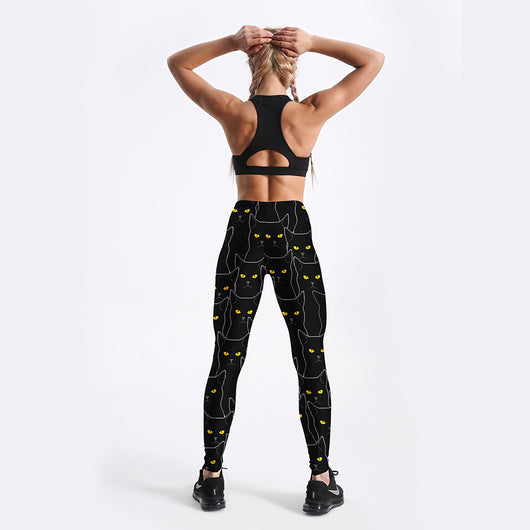 Leggings Deportivos Slim con Estampado de Gato Negro para Mujer - Image 12
