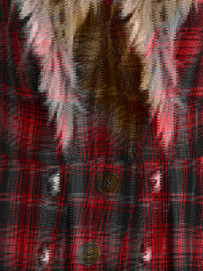 Chaqueta Acolchada de Cuadros con Cuello de Piel y Capucha - Image 11