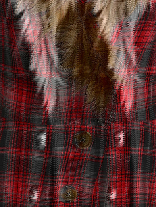 Chaqueta Acolchada de Cuadros con Cuello de Piel y Capucha - Image 11