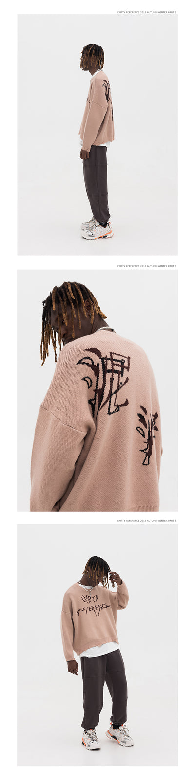 Suéter Jacquard Cuello Redondo Efecto Desgastado Manga Larga Camello - Image 10