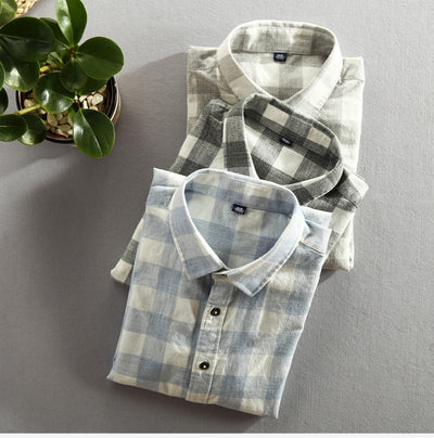 Camisa de Cuadros Manga Larga para Hombre - Algodón Lavado Efecto Vintage - Image 5