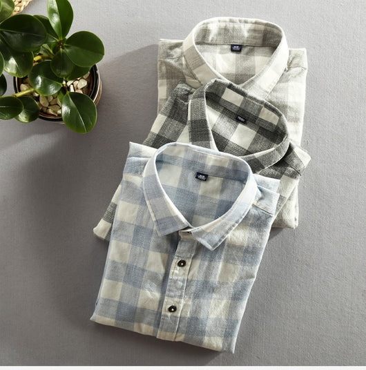 Camisa de Cuadros Manga Larga para Hombre - Algodón Lavado Efecto Vintage - Image 5