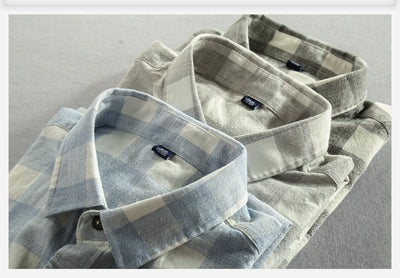 Camisa de Cuadros Manga Larga para Hombre - Algodón Lavado Efecto Vintage - Image 6
