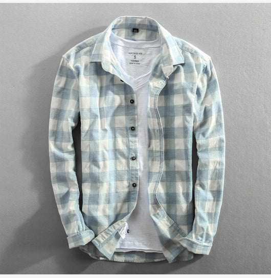 Camisa de Cuadros Manga Larga para Hombre - Algodón Lavado Efecto Vintage - Image 7