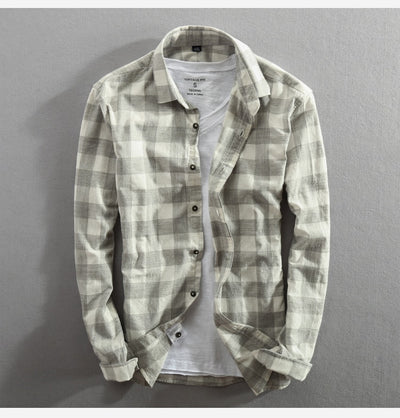 Camisa de Cuadros Manga Larga para Hombre - Algodón Lavado Efecto Vintage - Image 8
