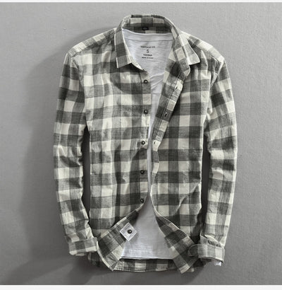 Camisa de Cuadros Manga Larga para Hombre - Algodón Lavado Efecto Vintage - Image 9