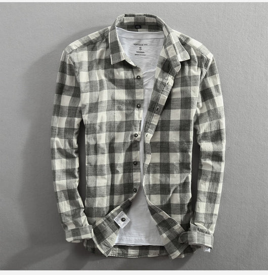 Camisa de Cuadros Manga Larga para Hombre - Algodón Lavado Efecto Vintage - Image 9