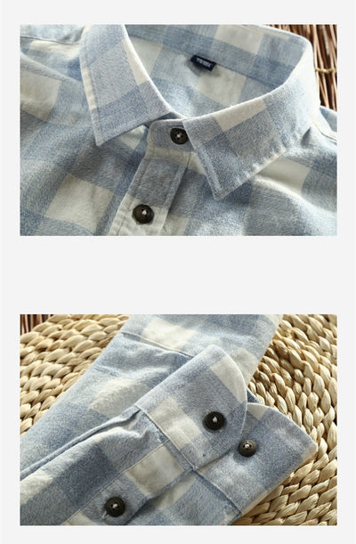 Camisa de Cuadros Manga Larga para Hombre - Algodón Lavado Efecto Vintage - Image 10