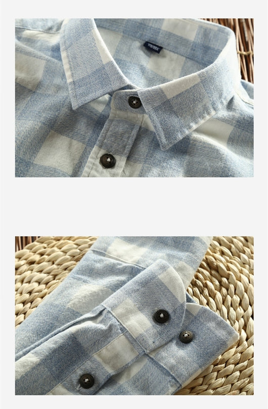 Camisa de Cuadros Manga Larga para Hombre - Algodón Lavado Efecto Vintage - Image 10