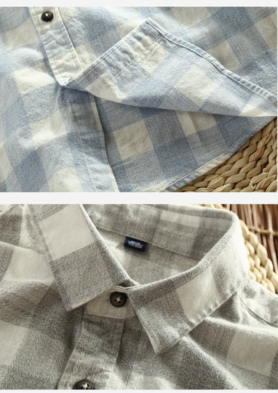 Camisa de Cuadros Manga Larga para Hombre - Algodón Lavado Efecto Vintage - Image 12