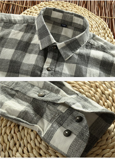 Camisa de Cuadros Manga Larga para Hombre - Algodón Lavado Efecto Vintage - Image 14