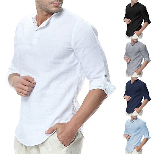 Camisa Casual Hombre Básica de Color Sólido - Image 4