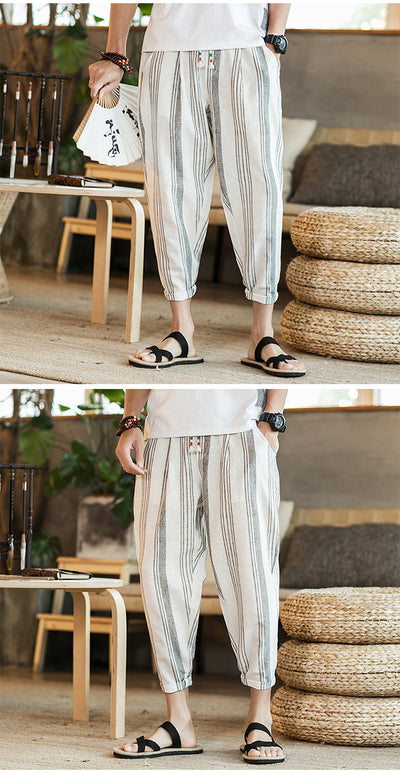 Pantalones Casuales Hombre Talla Grande Algodón Lino Estilo Japonés - Image 14