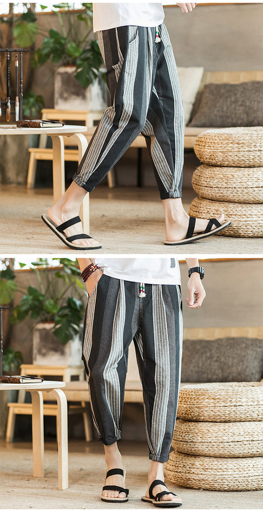 Pantalones Casuales Hombre Talla Grande Algodón Lino Estilo Japonés - Image 16
