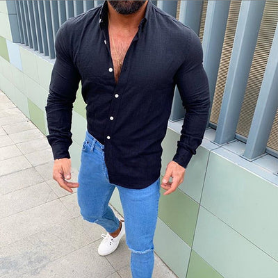 Camisa de Lino con Solapa Abotonada para Hombre - Image 6