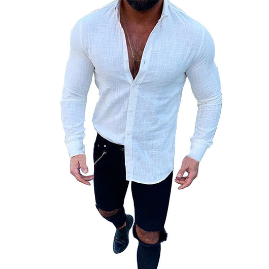 Camisa de Lino con Solapa Abotonada para Hombre - Image 8