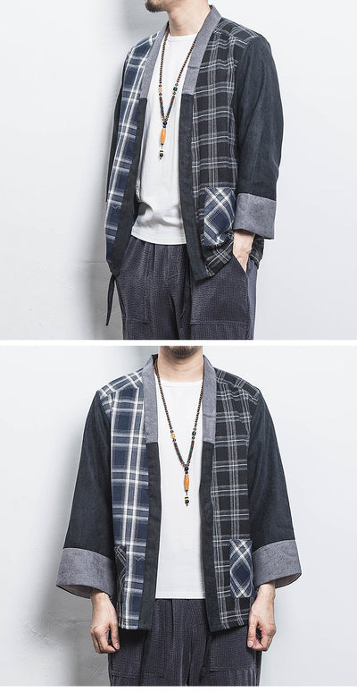 Cardigan de Punto Estilo Kimono Asiático con Cuadros - Image 7