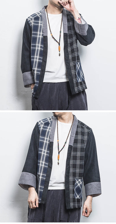 Cardigan de Punto Estilo Kimono Asiático con Cuadros - Image 8