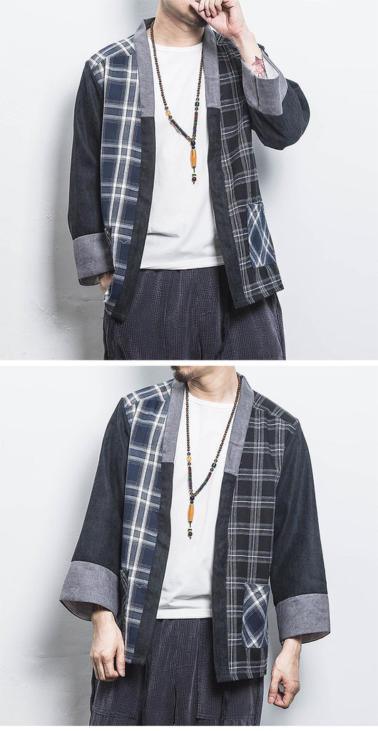 Cardigan de Punto Estilo Kimono Asiático con Cuadros - Image 8