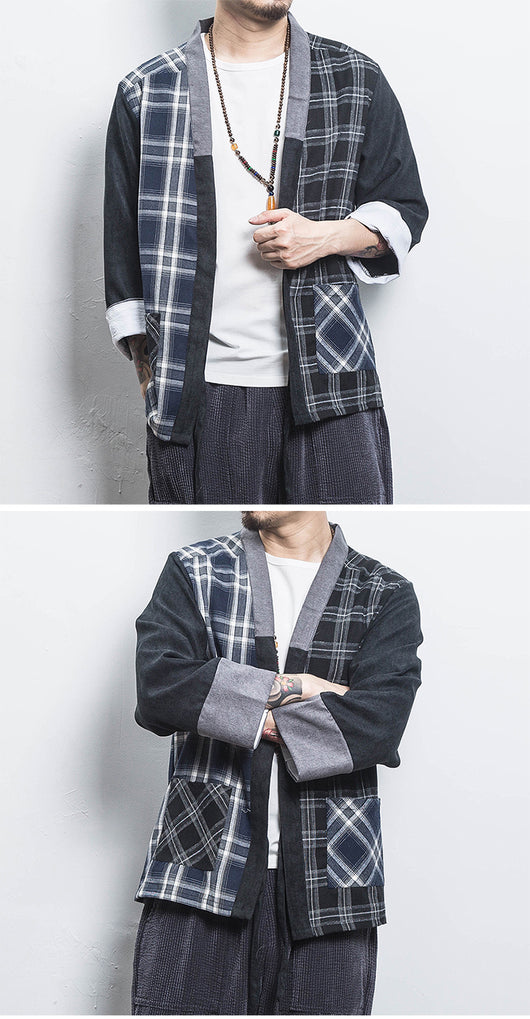 Cardigan de Punto Estilo Kimono Asiático con Cuadros - Image 9