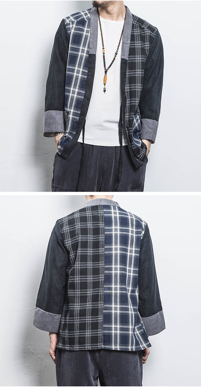 Cardigan de Punto Estilo Kimono Asiático con Cuadros - Image 10