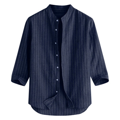 Camisa de Lino a Rayas con Manga Tres Cuartos para Hombre - Image 19