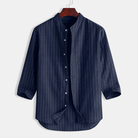 Camisa de Lino a Rayas con Manga Tres Cuartos para Hombre - Image 22