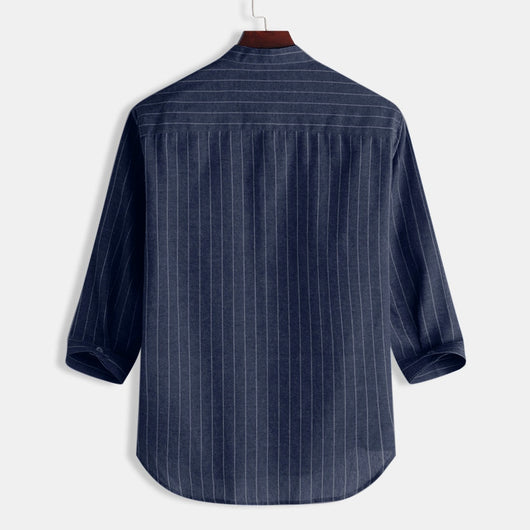Camisa de Lino a Rayas con Manga Tres Cuartos para Hombre - Image 24