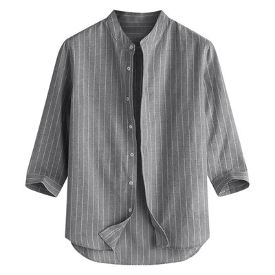 Camisa de Lino a Rayas con Manga Tres Cuartos para Hombre - Image 30