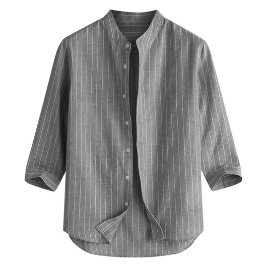 Camisa de Lino a Rayas con Manga Tres Cuartos para Hombre - Image 30