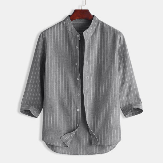 Camisa de Lino a Rayas con Manga Tres Cuartos para Hombre - Image 31