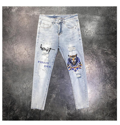 Jeans Slim Fit con Bordados Artesanales y Detalles Perforados para Hombre - Image 13