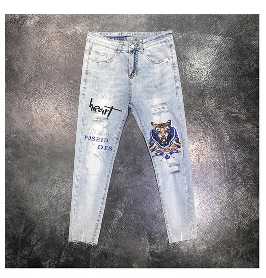 Jeans Slim Fit con Bordados Artesanales y Detalles Perforados para Hombre - Image 13
