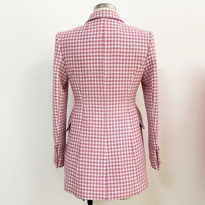 Abrigo Cuadros Rosa Lana Doble Abotonadura Estilo Retro - Image 8