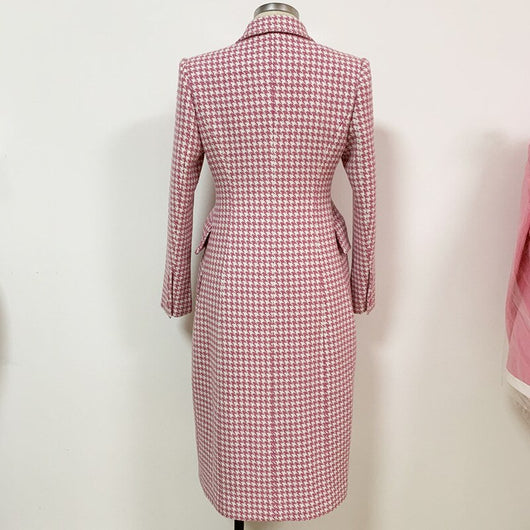 Abrigo Cuadros Rosa Lana Doble Abotonadura Estilo Retro - Image 12