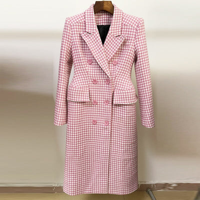 Abrigo Cuadros Rosa Lana Doble Abotonadura Estilo Retro - Image 13
