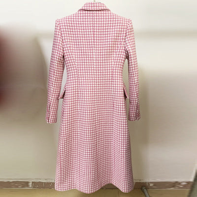 Abrigo Cuadros Rosa Lana Doble Abotonadura Estilo Retro - Image 14