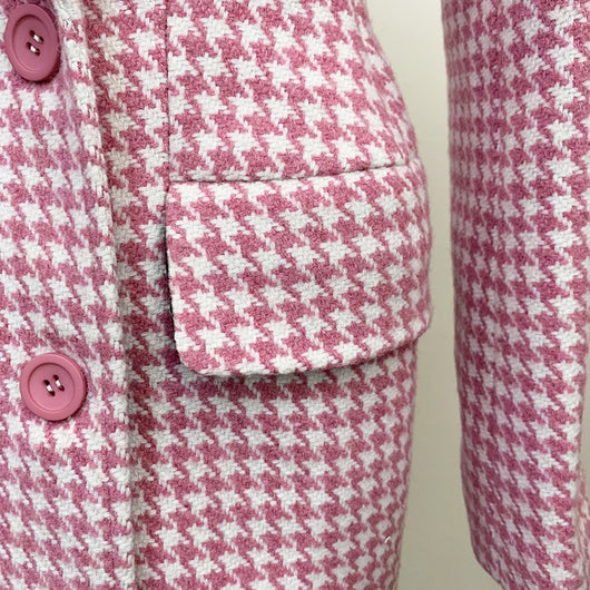 Abrigo Cuadros Rosa Lana Doble Abotonadura Estilo Retro - Image 16