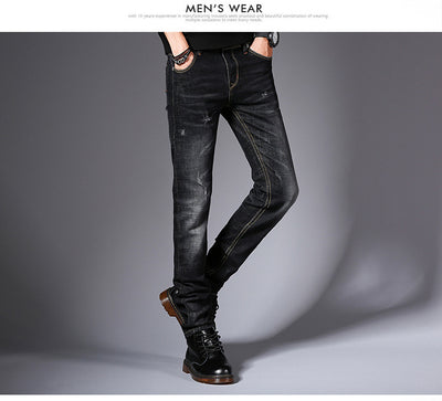 Pantalones Jeans Slim Fit Hombre Estilo Coreano Elásticos Negro - Image 9