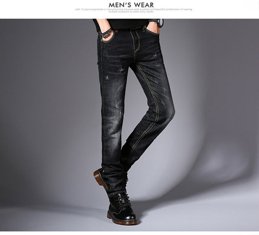 Pantalones Jeans Slim Fit Hombre Estilo Coreano Elásticos Negro - Image 9