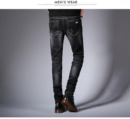 Pantalones Jeans Slim Fit Hombre Estilo Coreano Elásticos Negro - Image 10