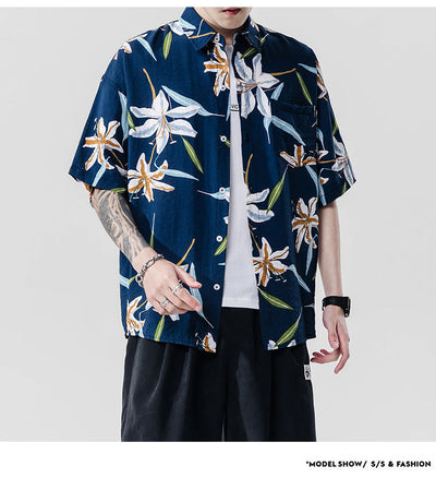Camisa Estampada de Manga Corta para Parejas - Estilo Casual Playero - Image 8